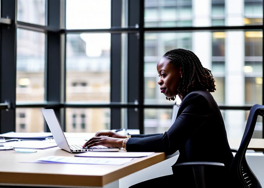 Person reviewing insurance documents on a laptop in a modern London office