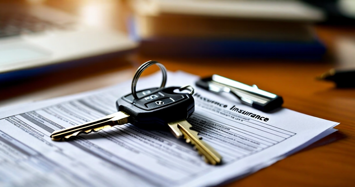 Car keys placed on top of several insurance and vehicle documents